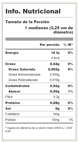 Tabla nutricional fresas deshidratadas nuez buffet